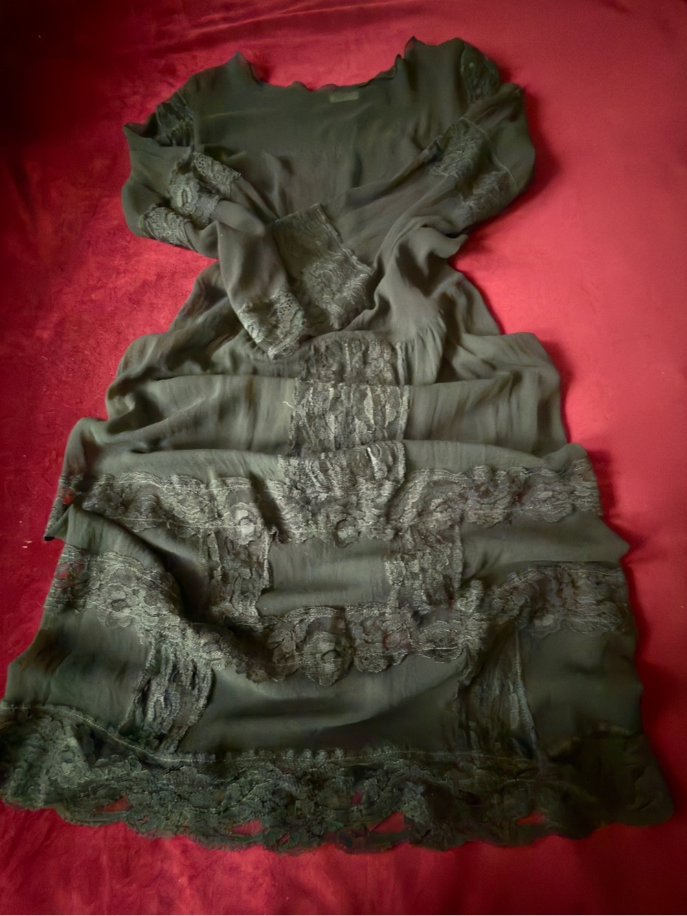 Black Lace-Trim Long Sleeve Women's Dress Sz S